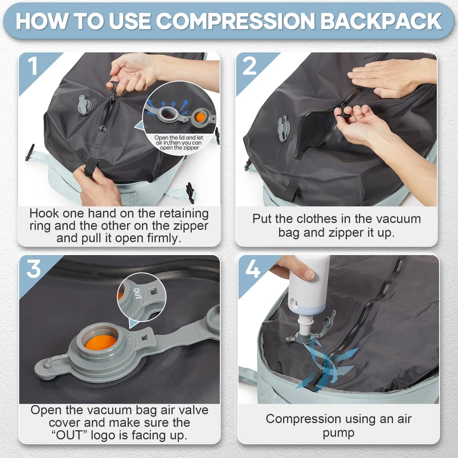 NNEOBA Vacuum Compression Laptop Backpack Blue