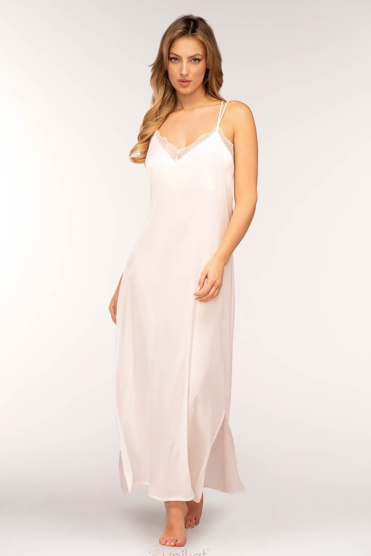 Satin Double-Strap Lace-Trim Slip Ginny