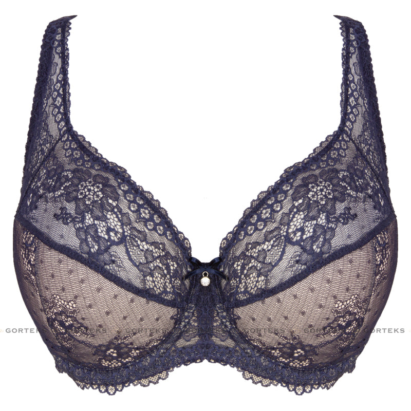 Semi Sheer Half Padded Bra Gorteks Scarlet Navy Blue