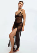 Sheer Mesh Maxi Dress Blush Lotus Black