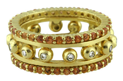 Crown Stacking Ring-Hugging dots-18K Gold & Diamonds- Narrowest Version