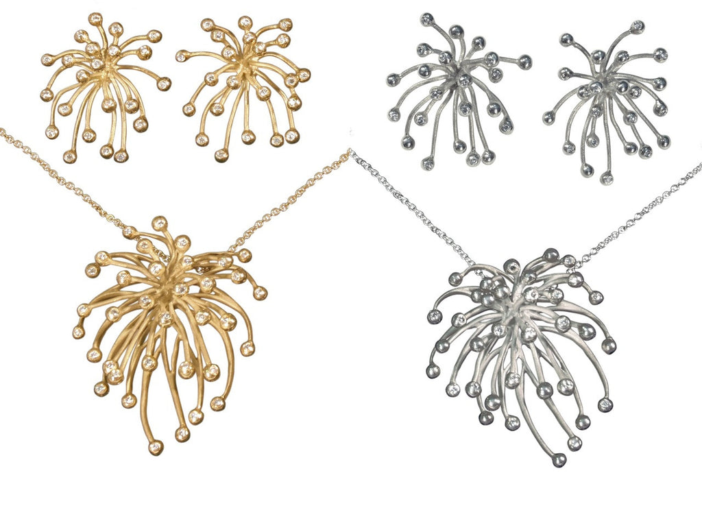 Superstar Earrings. Fireworks Jewelry-14K gold with diamonds: Life is a Celebration!