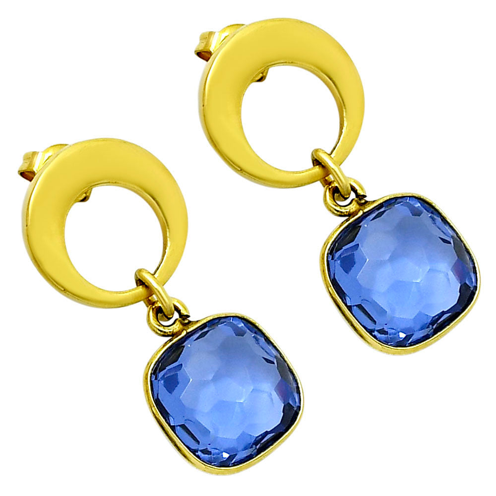 18K Gold Over Brass Lab Created Tanzanite  Earrings EM-1259 TE01003