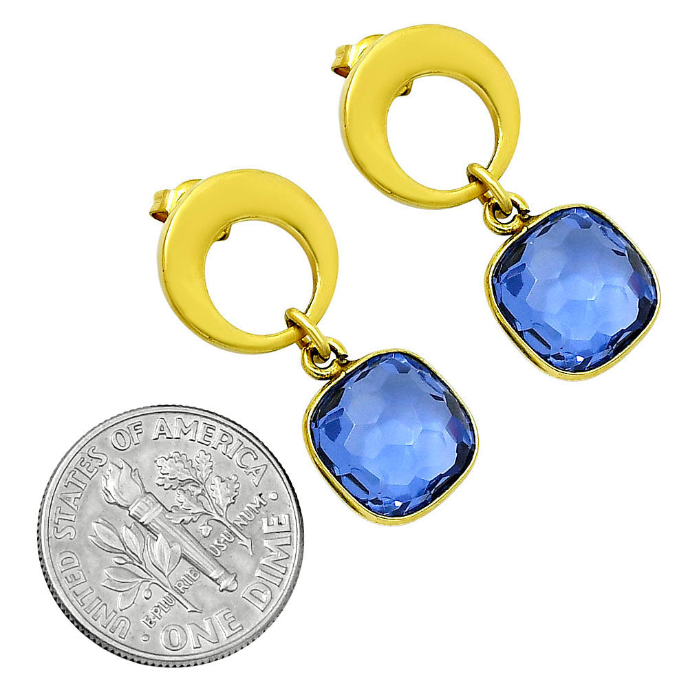18K Gold Over Brass Lab Created Tanzanite  Earrings EM-1259 TE01003