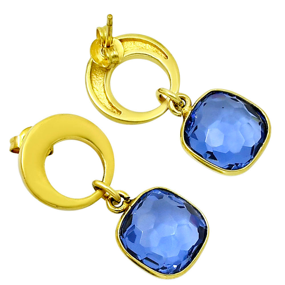 18K Gold Over Brass Lab Created Tanzanite  Earrings EM-1259 TE01003