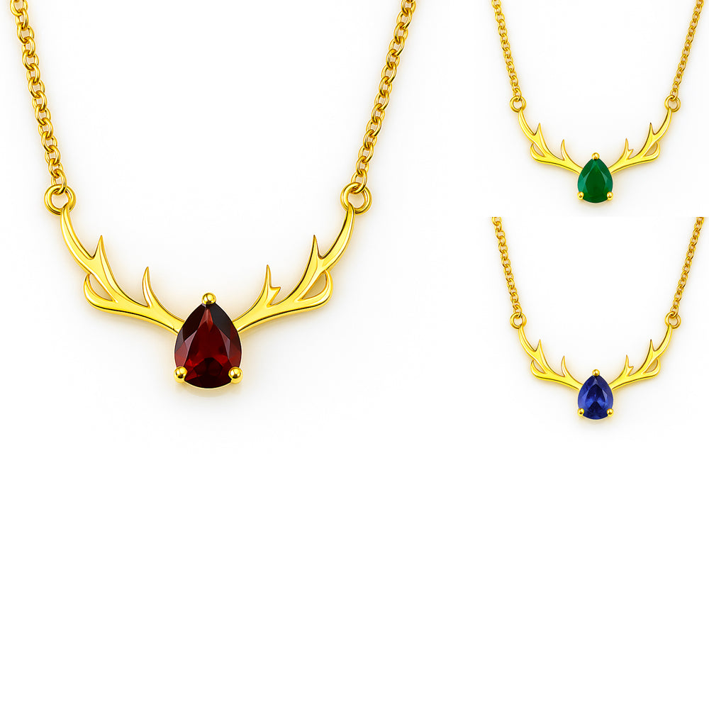 18K Gold Plated Antler Birthstone Necklace Jewelry for Women TGN1017 NM-1046
