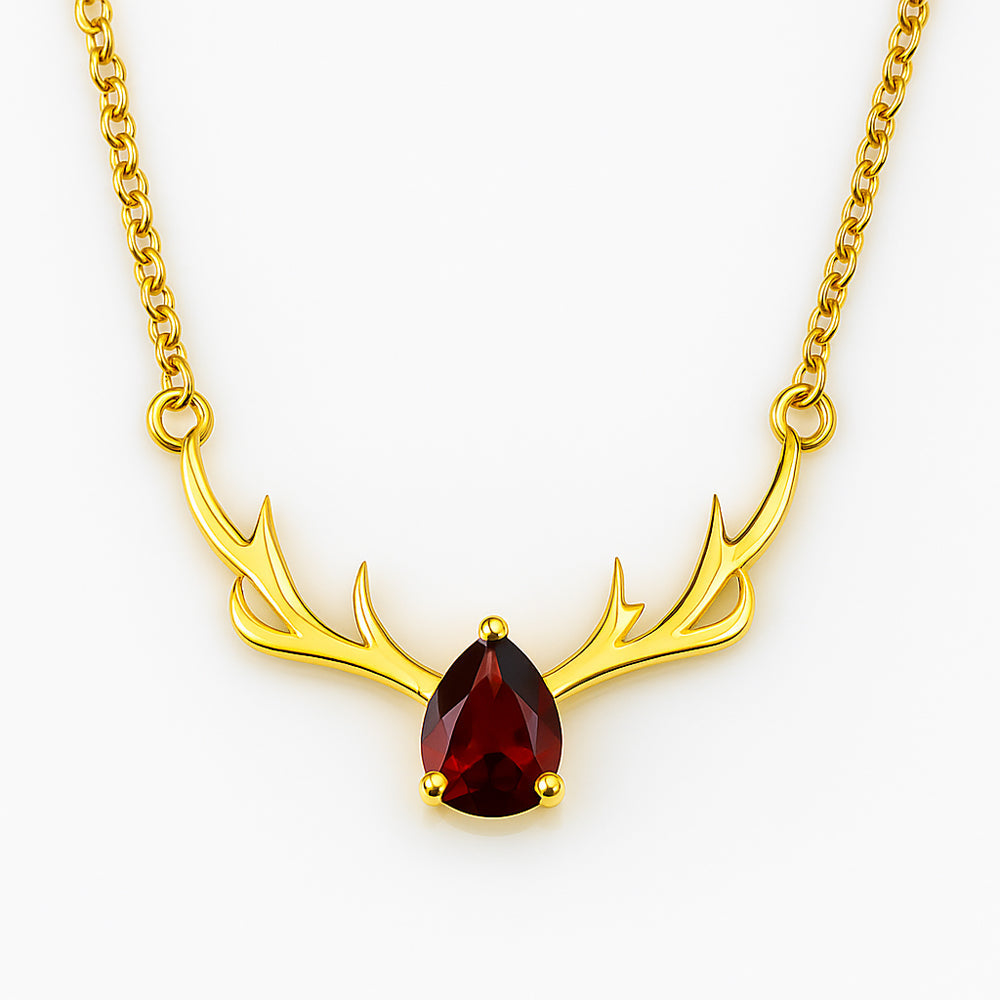 18K Gold Plated Antler Birthstone Necklace Jewelry for Women TGN1017 NM-1046