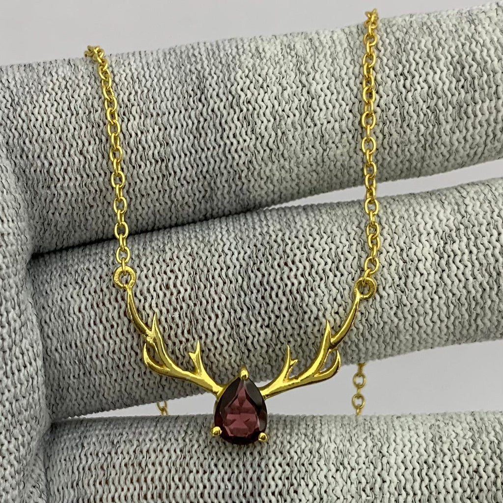 18K Gold Plated Antler Birthstone Necklace Jewelry for Women TGN1017 NM-1046