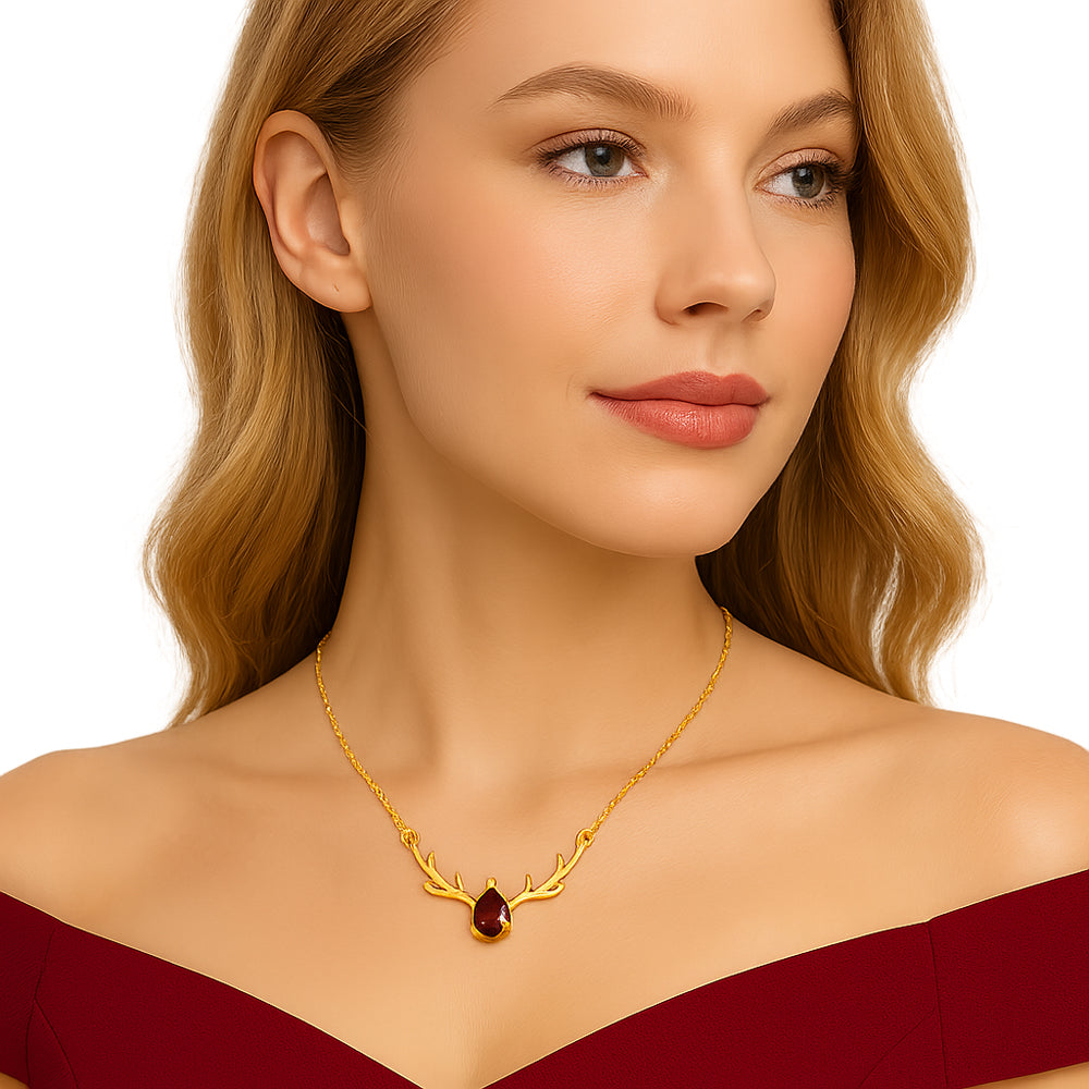 18K Gold Plated Antler Birthstone Necklace Jewelry for Women TGN1017 NM-1046