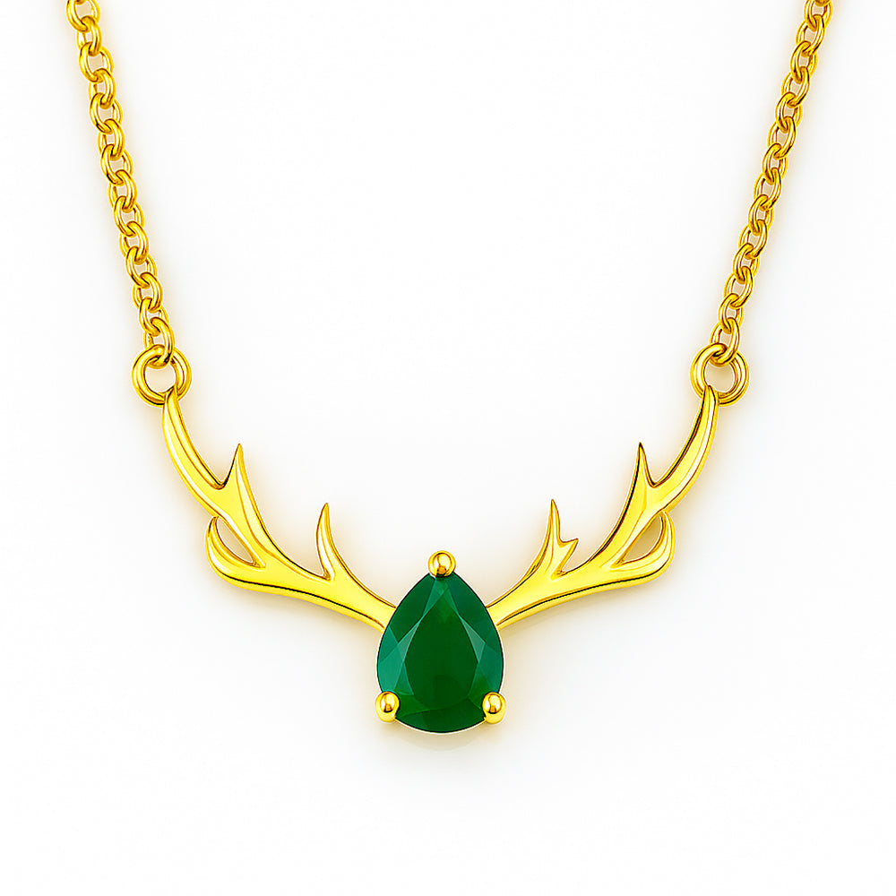 18K Gold Plated Antler Birthstone Necklace Jewelry for Women TGN1017 NM-1046