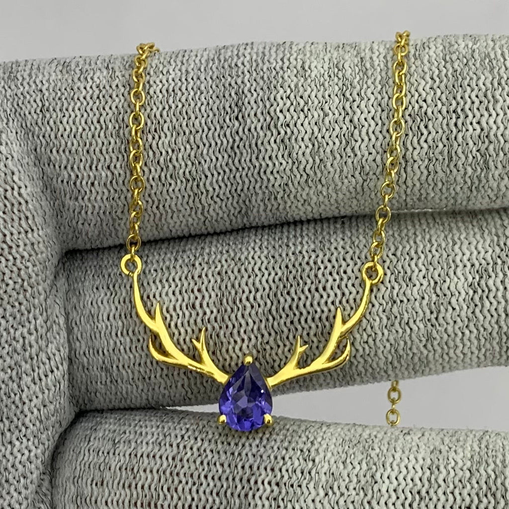 18K Gold Plated Antler Birthstone Necklace Jewelry for Women TGN1017 NM-1046