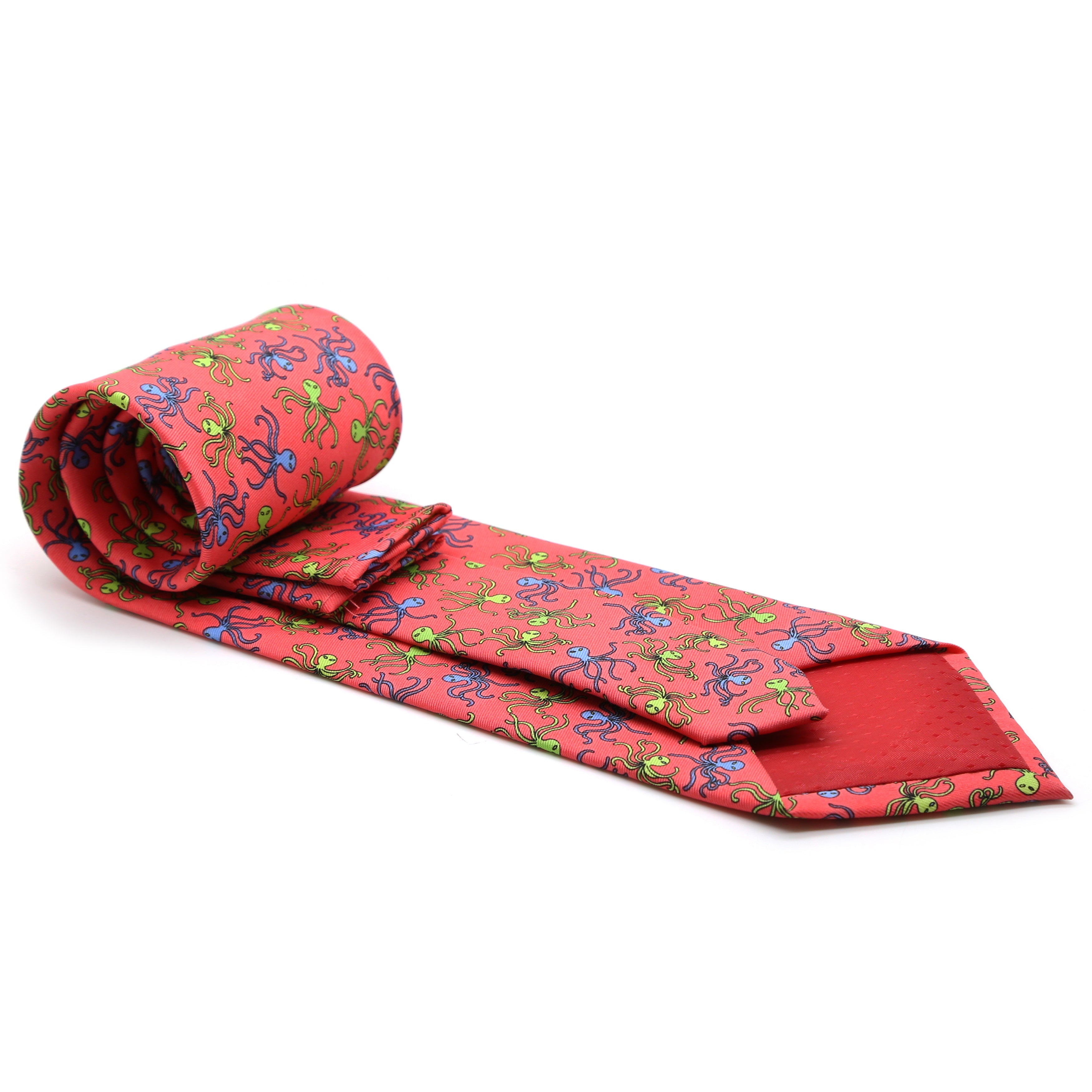 Octopus Coral Necktie with Handkerchief Set-1