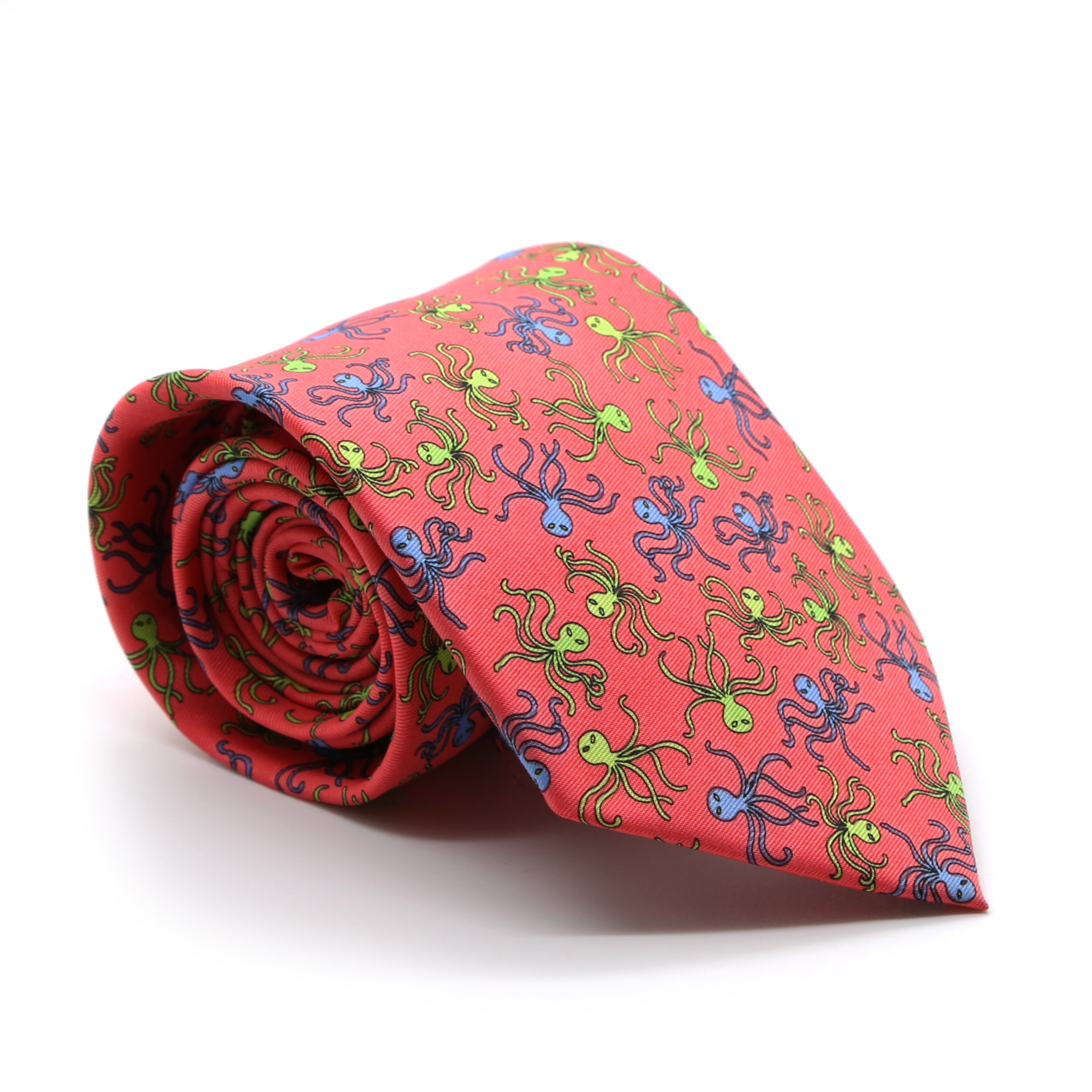 Octopus Coral Necktie with Handkerchief Set-0