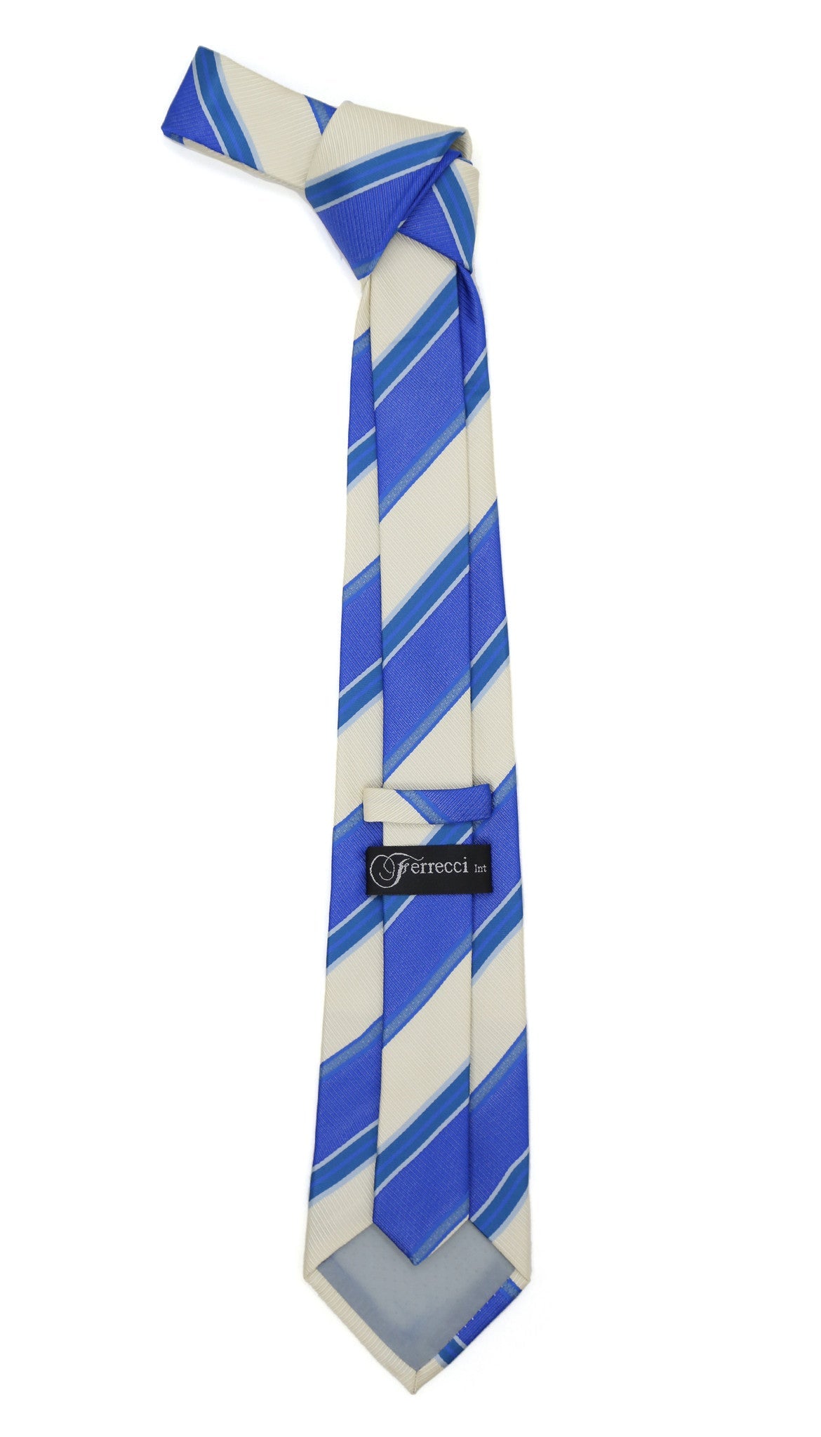 Microfiber Blue Beige Striped Tie and Hankie Set-1
