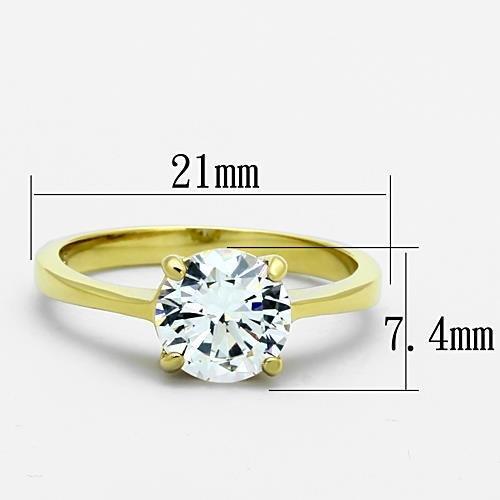 TK1405 - IP Gold(Ion Plating) Stainless Steel Ring with AAA Grade CZ  in Clear-1