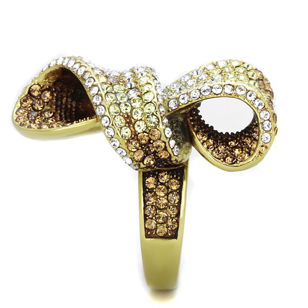 TK1635 - IP Gold(Ion Plating) Stainless Steel Ring with Top Grade Crystal  in Multi Color