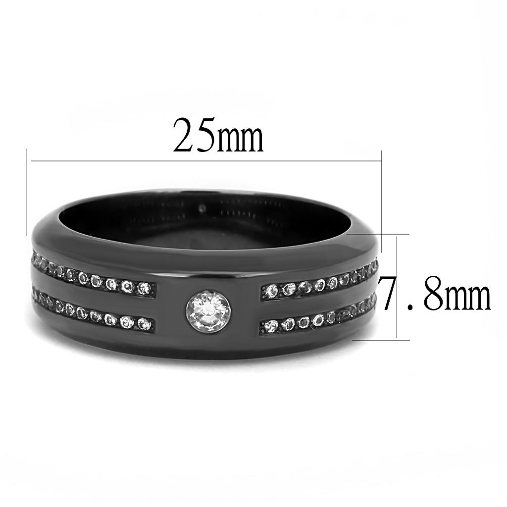 TK3275 - IP Light Black  (IP Gun) Stainless Steel Ring with AAA Grade CZ  in Clear-1