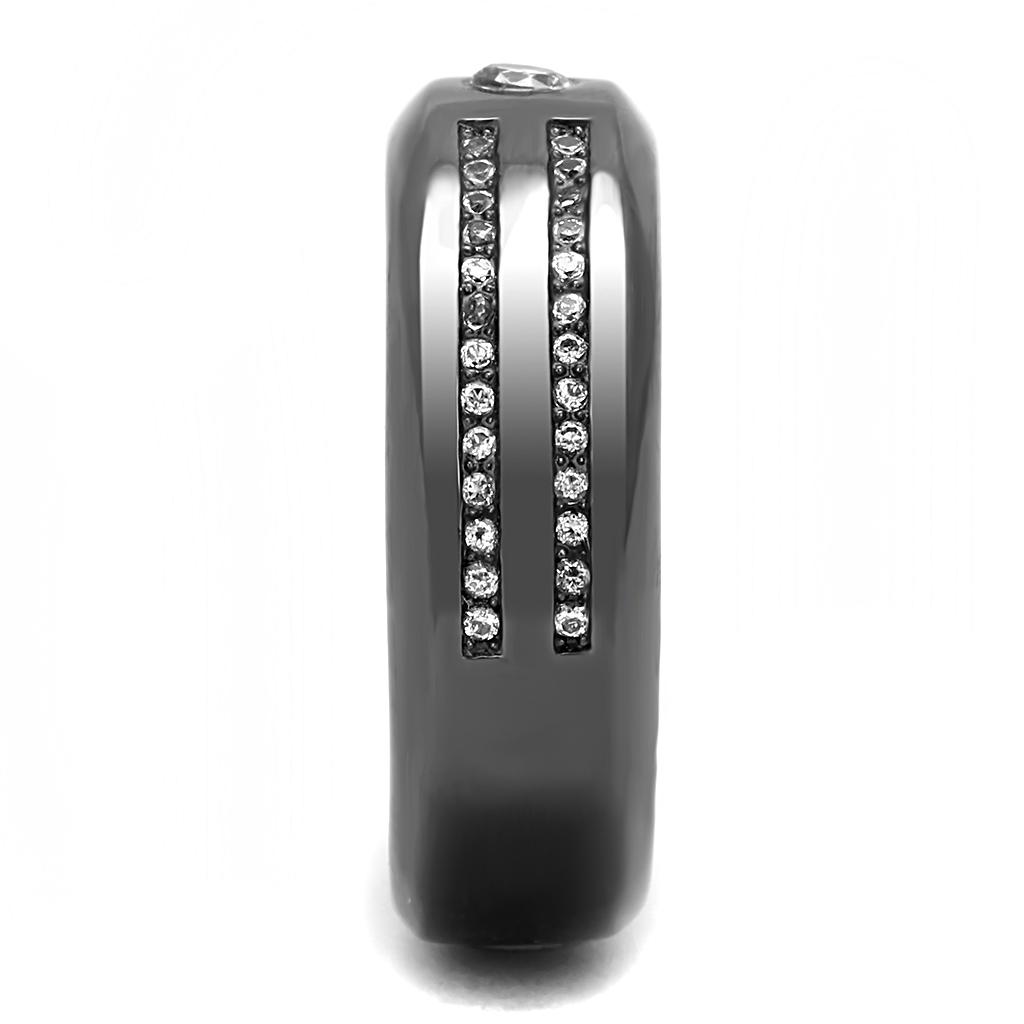 TK3275 - IP Light Black  (IP Gun) Stainless Steel Ring with AAA Grade CZ  in Clear-3