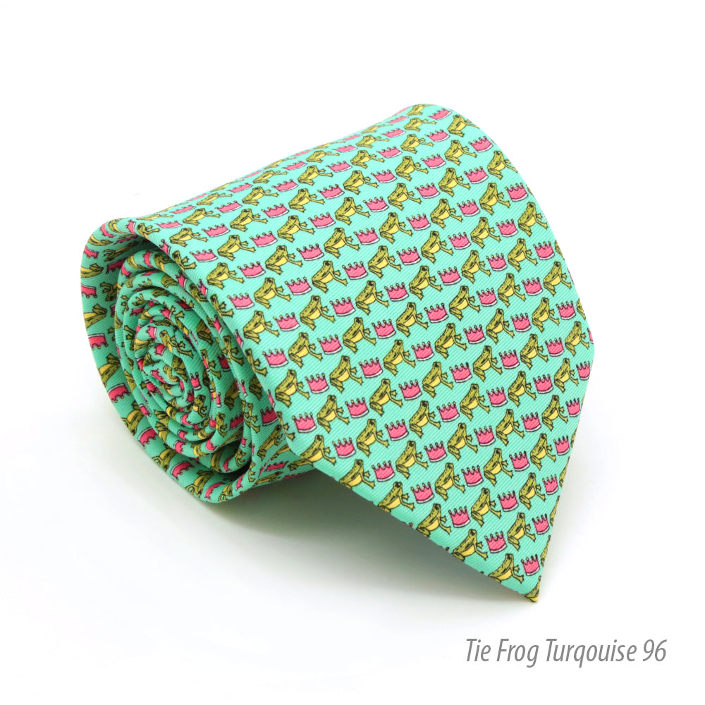 Frog Turquoise Necktie with Handkerchief Set-0