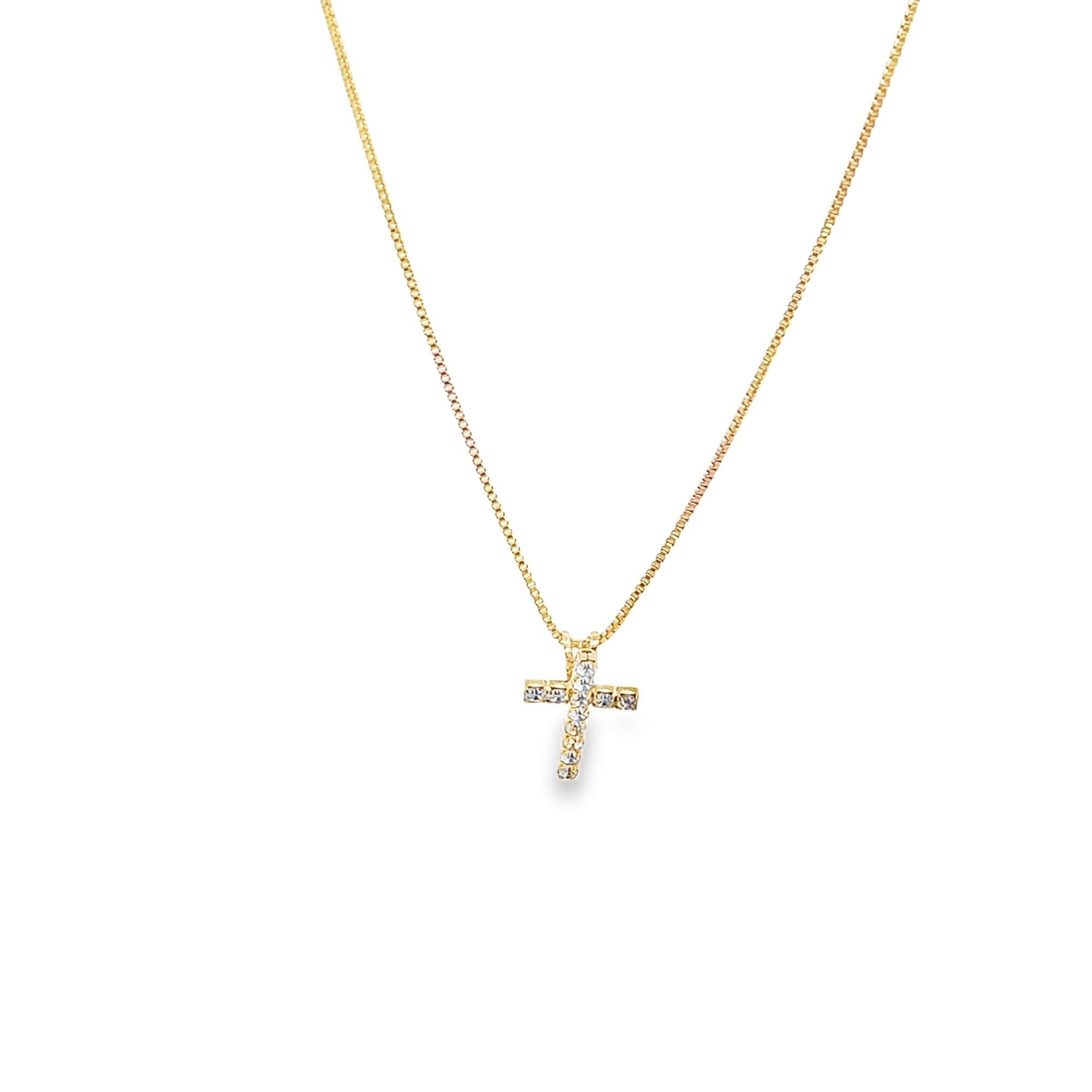 Tiny CZ Pave Cross Pendant Necklace (G101)