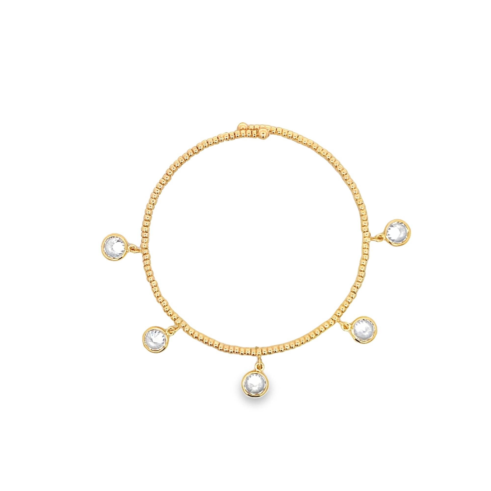 3mm Adjustable Beaded Dangle CZ Stone Charm Bangle (B60)