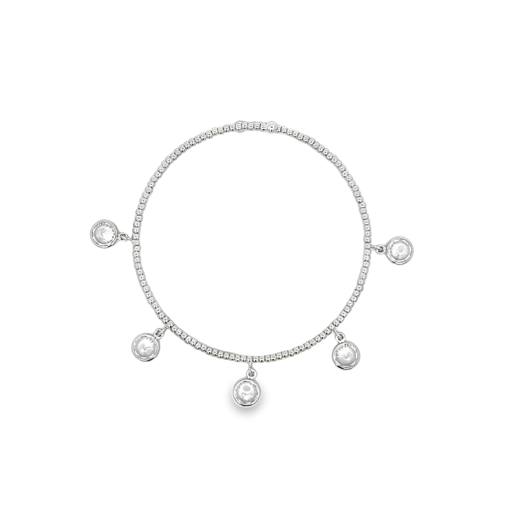 3mm Adjustable Beaded Dangle CZ Stone Charm Bangle (B60)