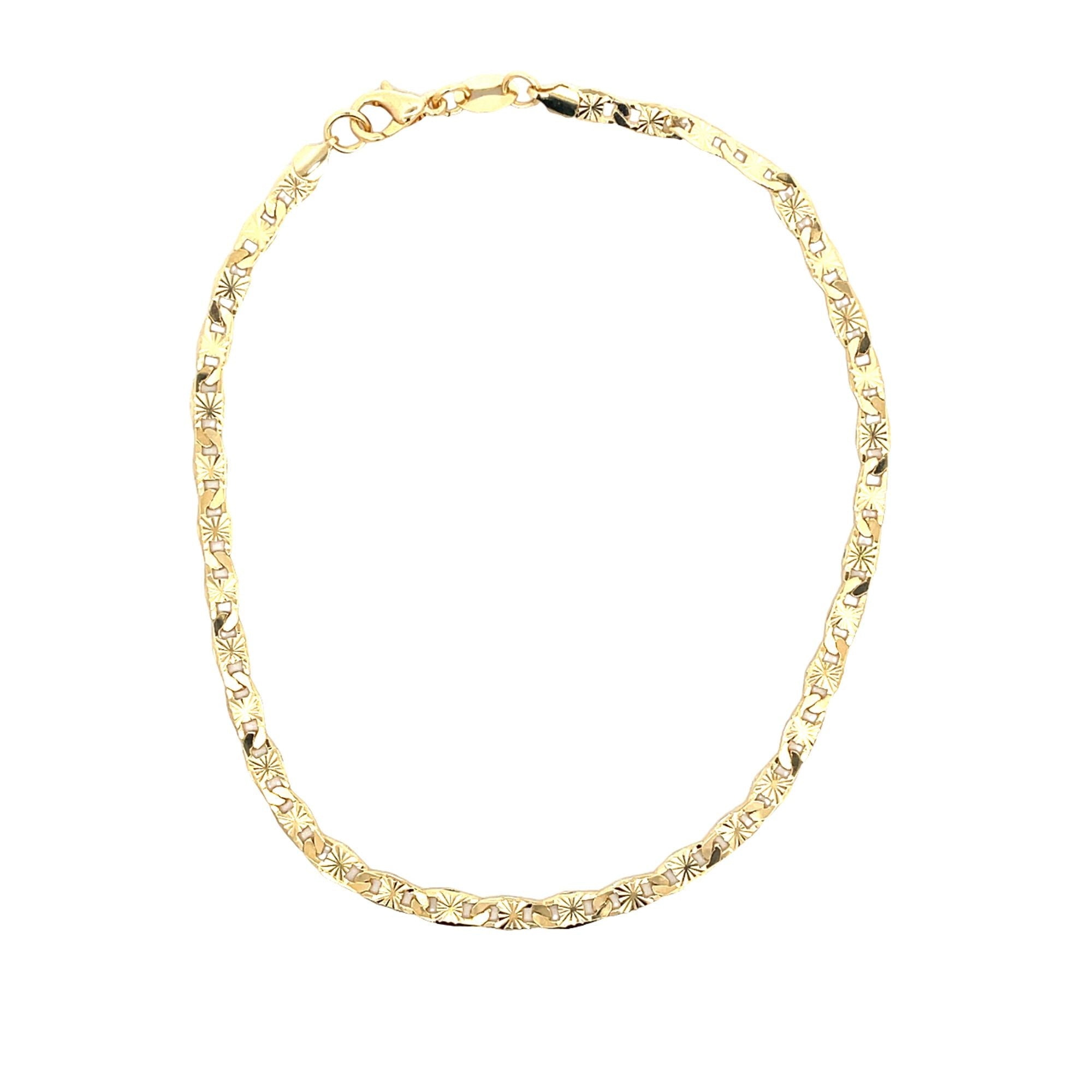 18K Gold Filled 3mm Flat Designed Diamond Cut Mariner Anklet (E227)(F64)