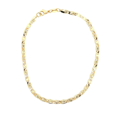 18K Gold Filled 3mm Flat Designed Diamond Cut Mariner Anklet (E227)(F64)