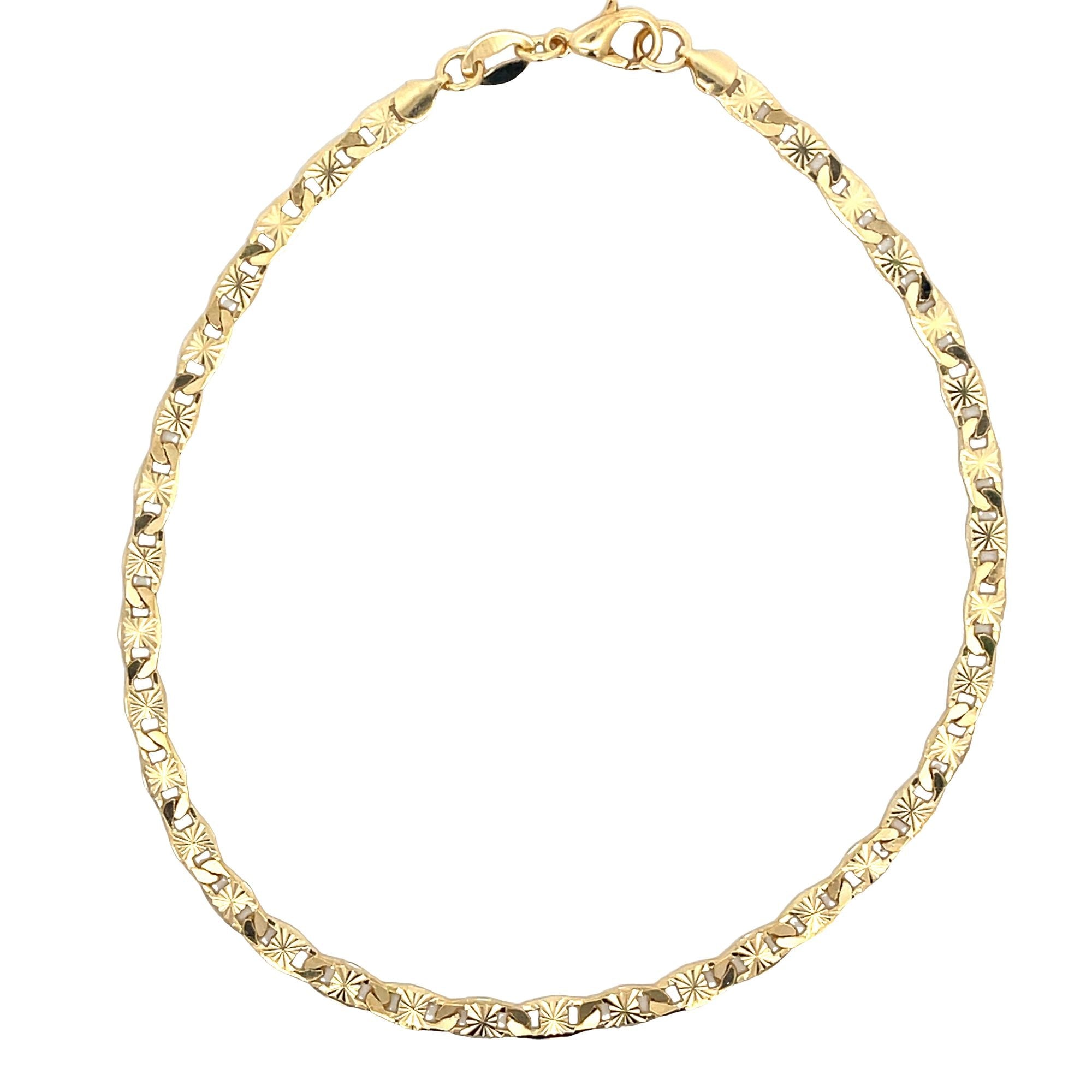 18K Gold Filled 3mm Flat Designed Diamond Cut Mariner Anklet (E227)(F64)