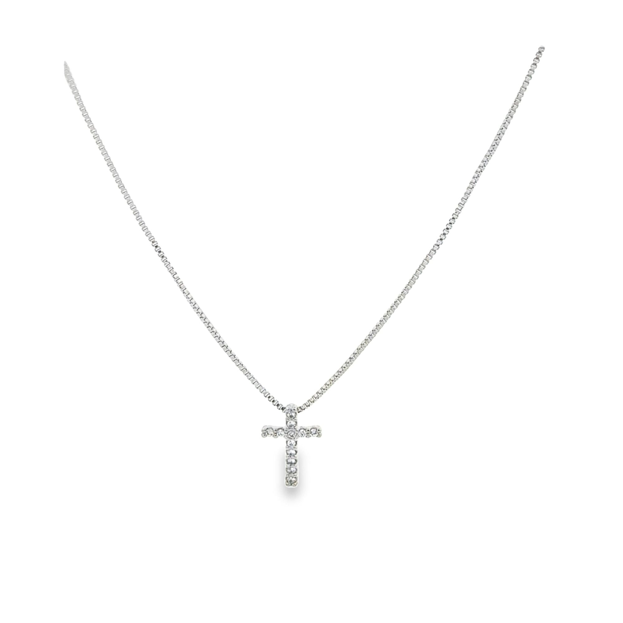 Tiny CZ Pave Cross Pendant Necklace (G101)