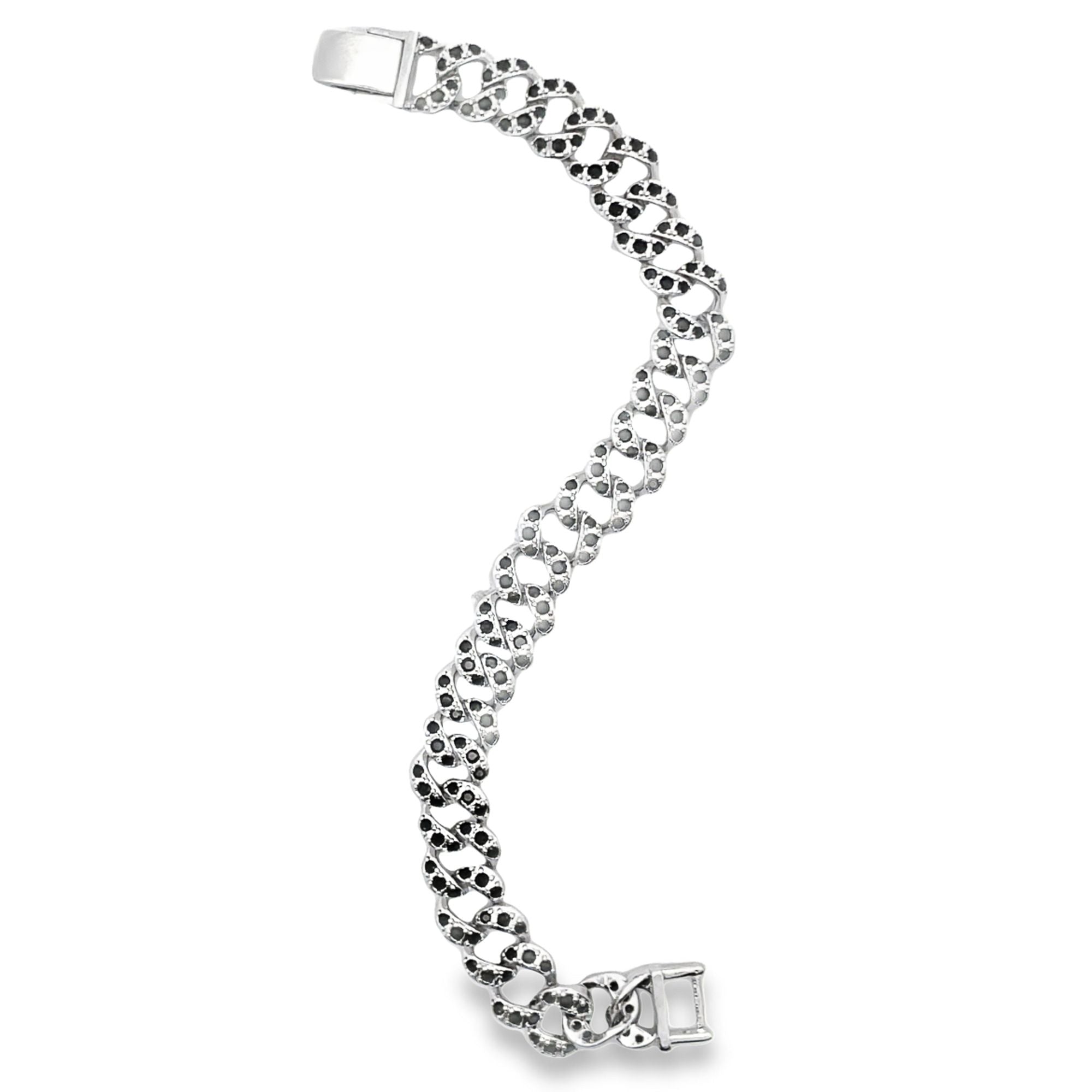 9mm Curb Cuban Bracelet Chain With Clear Cubic Zirconia Stones (I292)