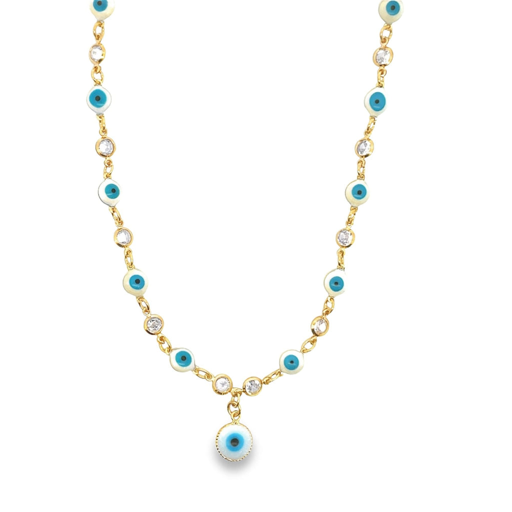 Zirconia Dangle Evil Eye Charm Necklace (F237B)