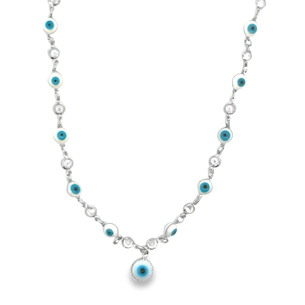 Zirconia Dangle Evil Eye Charm Necklace (F237B)