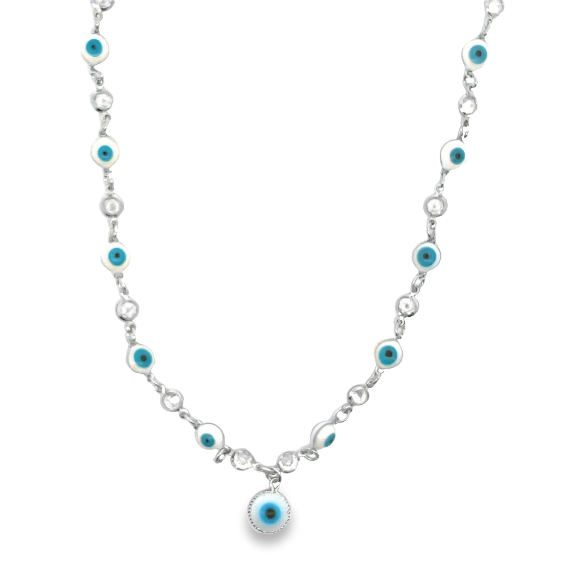 Zirconia Dangle Evil Eye Charm Necklace (F237B)