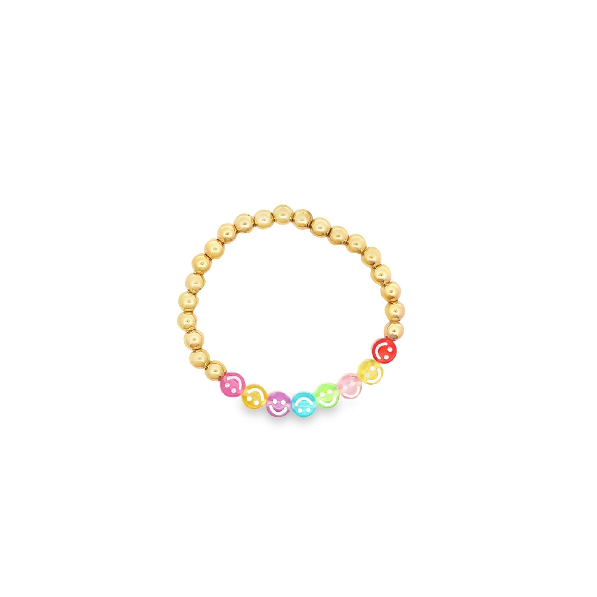 6mm Gold Bead Bracelet With Smiley Happy Face Charms (I428)
