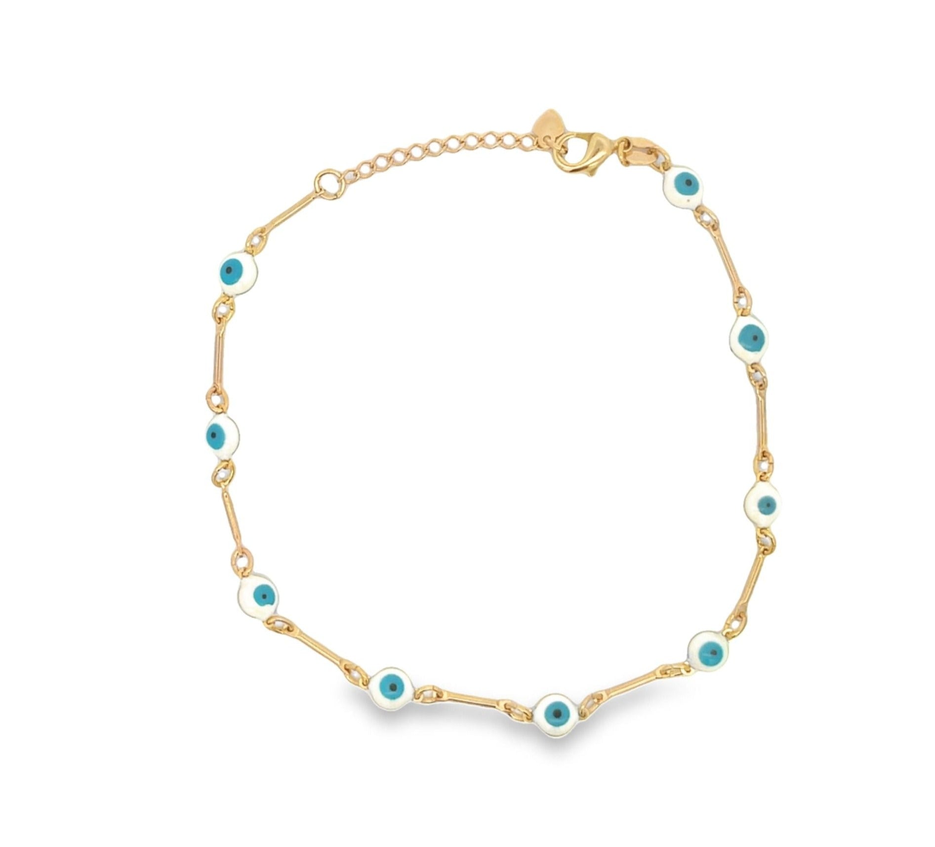 18K Gold Filled Round Blue Evil Eye Charm Anklet (E154)