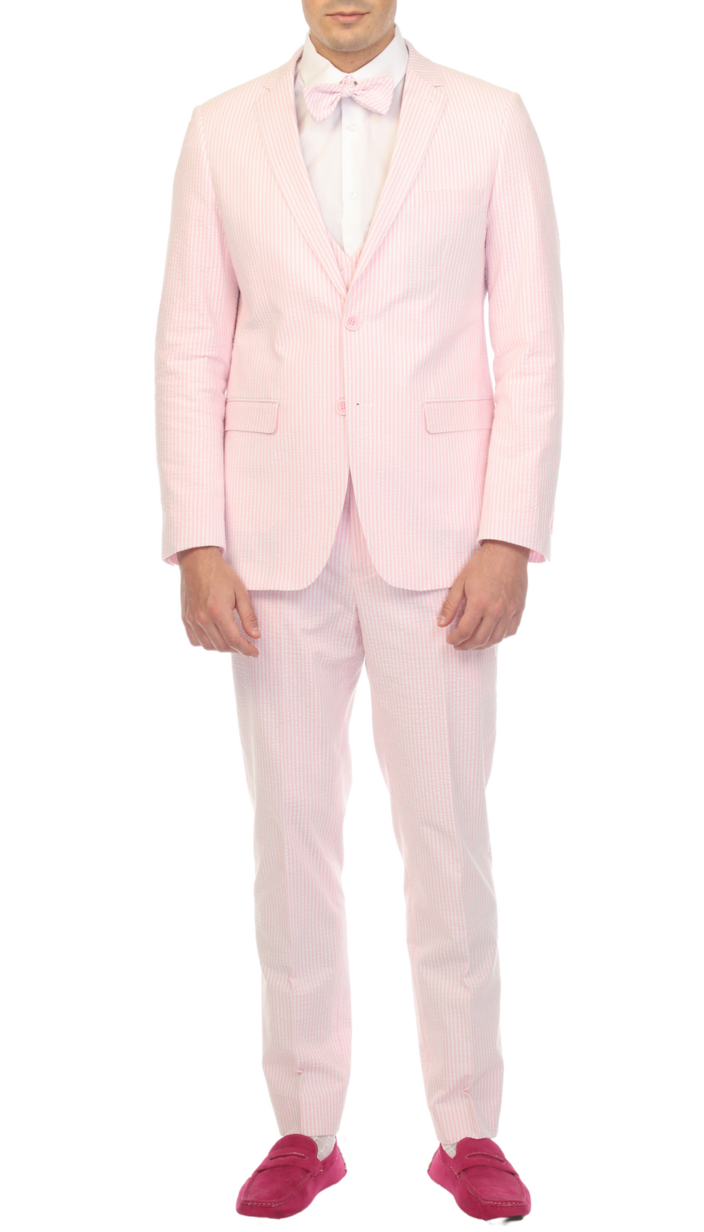 Men's Slim Fit Two Button Pink Seersucker Suit