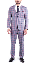 The Kingston Mens Grey/Red Checker Slim Fit 3 Piece Suit-0