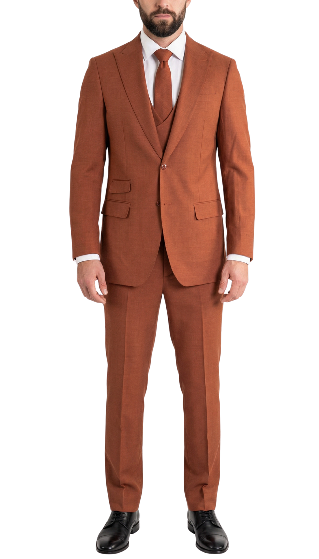 Rockford 3pc Rust Peak Lapel 2 Button Slim Fit Suit With Double Breasted Vest-0