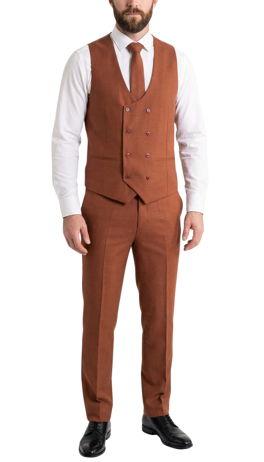 Rockford 3pc Rust Peak Lapel 2 Button Slim Fit Suit With Double Breasted Vest-1