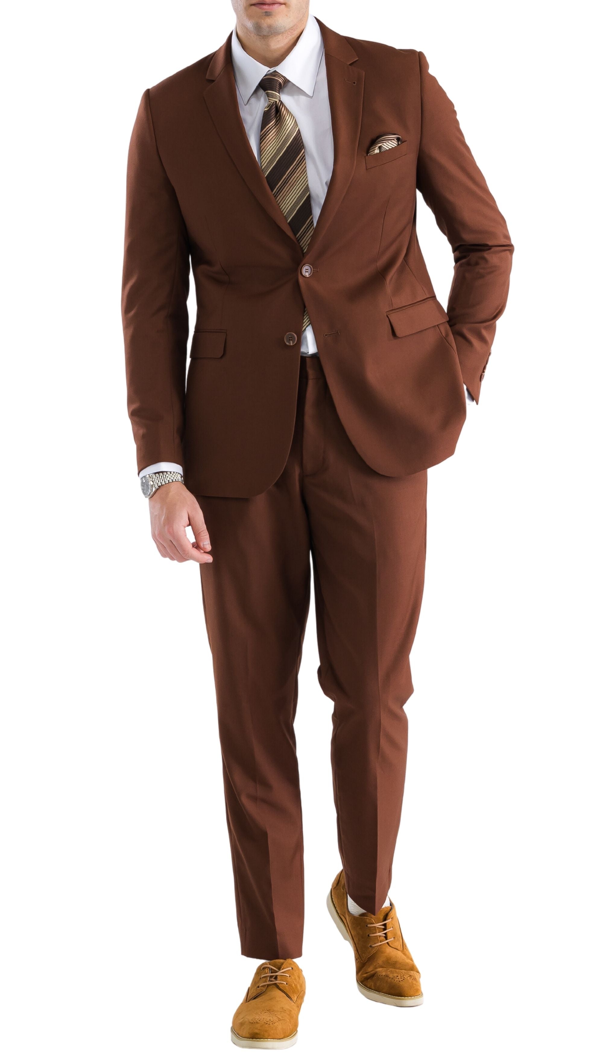OSLO-D.CHOCOLATE Slim Fit Notch Lapel 2 Piece Suit