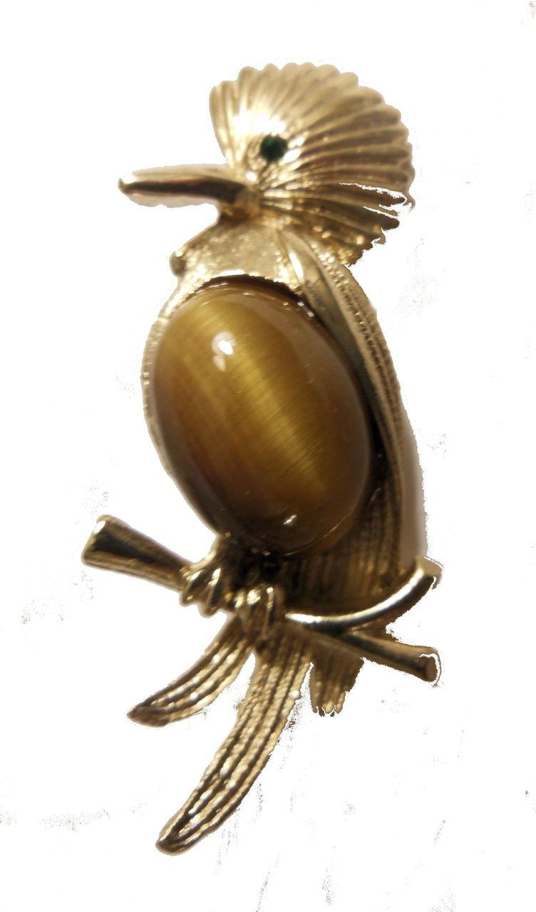Vintage Bird Brooch with Tiger's Eye Tummy