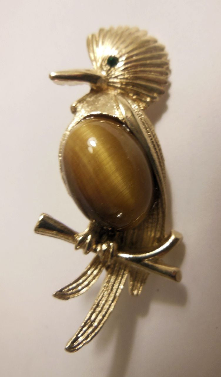 Vintage Bird Brooch with Tiger's Eye Tummy