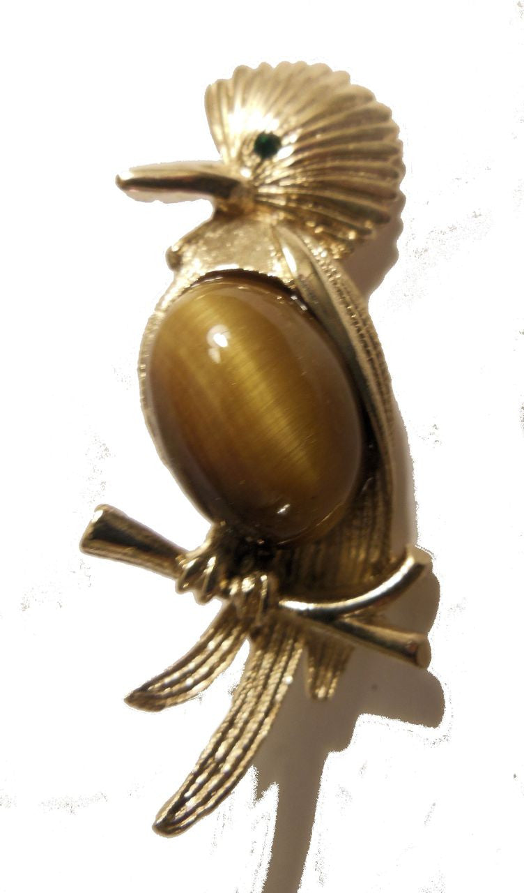 Vintage Bird Brooch with Tiger's Eye Tummy