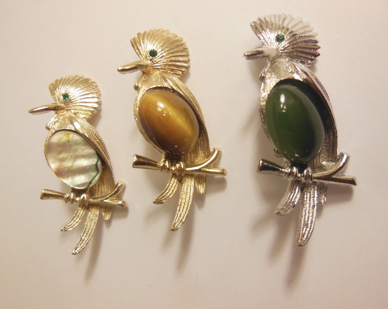 Vintage Bird Brooch with Tiger's Eye Tummy
