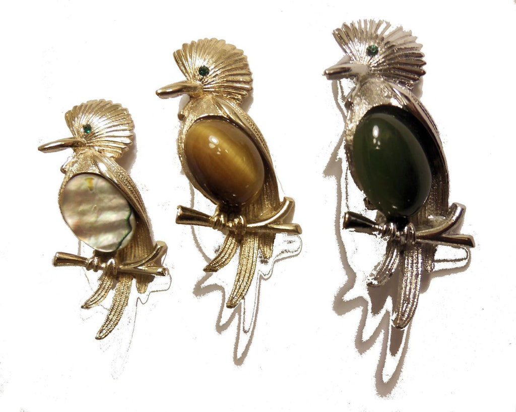 Vintage Bird Brooch with Tiger's Eye Tummy