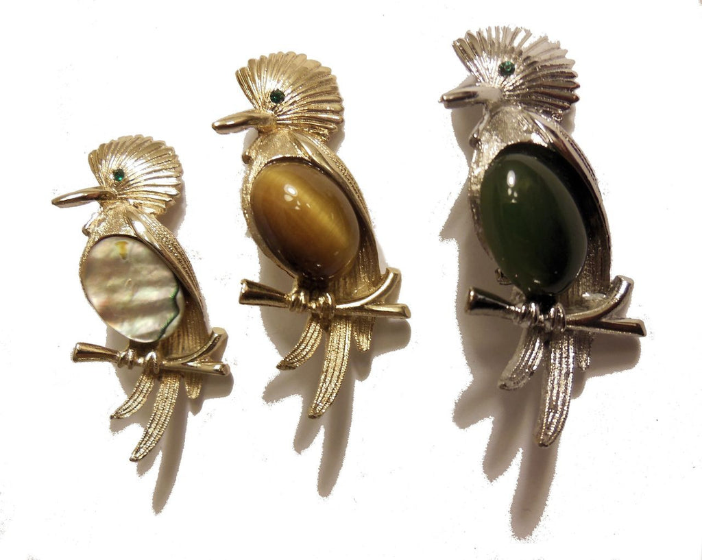 Vintage Bird Brooch with Tiger's Eye Tummy