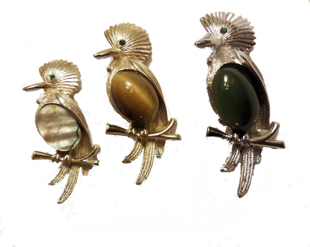 Vintage Bird Brooch with Tiger's Eye Tummy