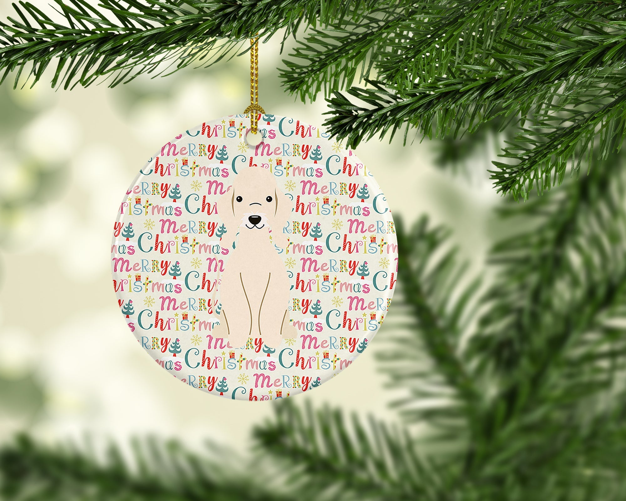 Merry Christmas Bedlington Terrier Sandy Ceramic Ornament
