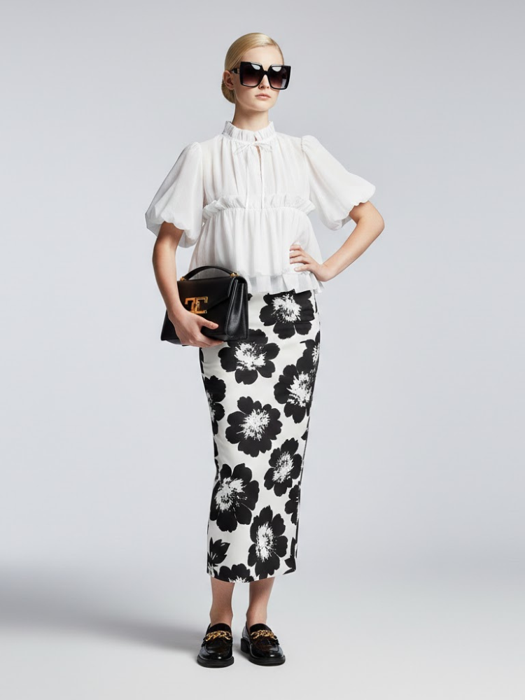 Romantic White Ruffle Blouse with Perkins Collar • BYMANYC ® New York-1